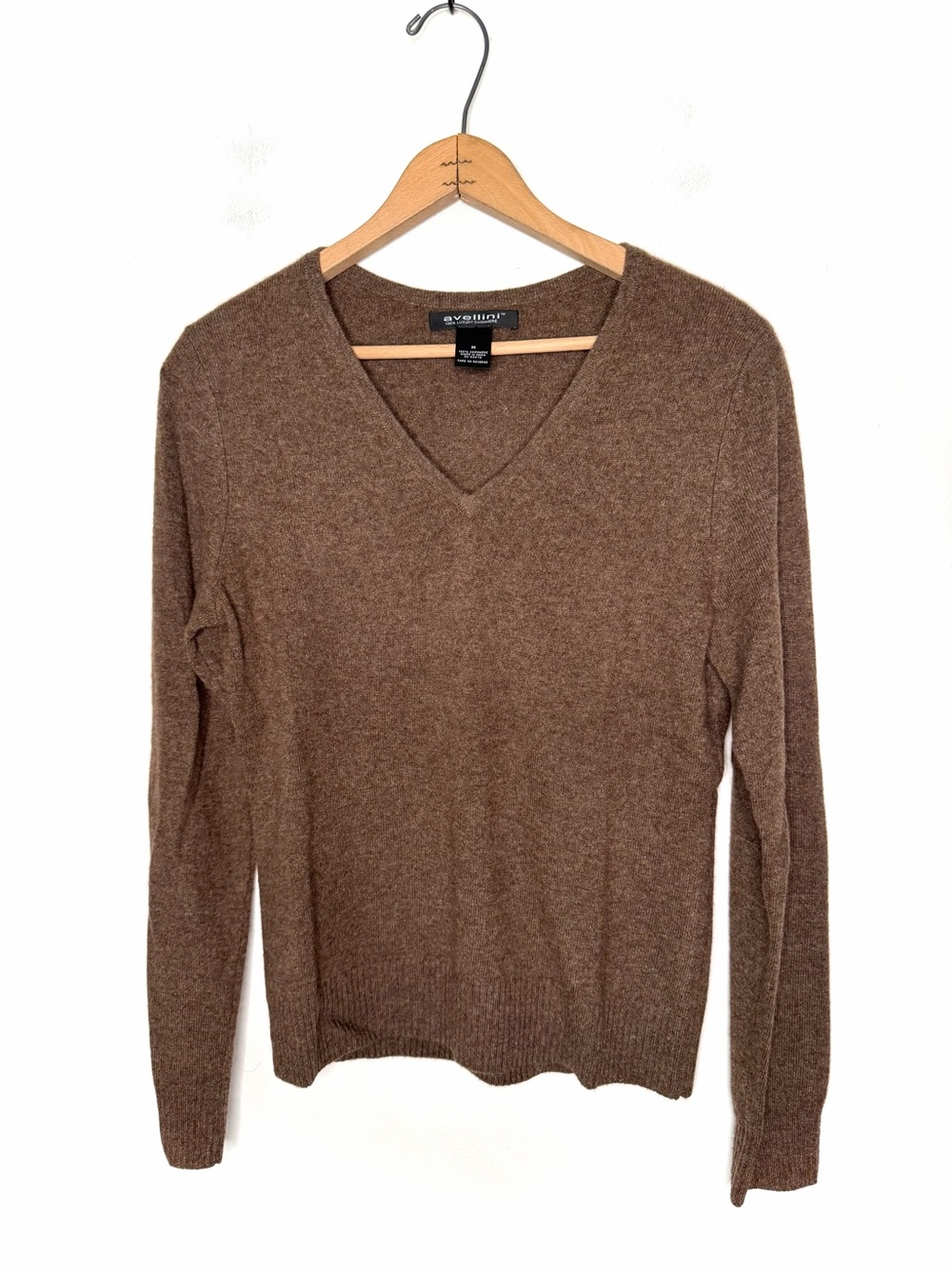 Avellini Brown V-neck Cashmere Sweater Size Medium